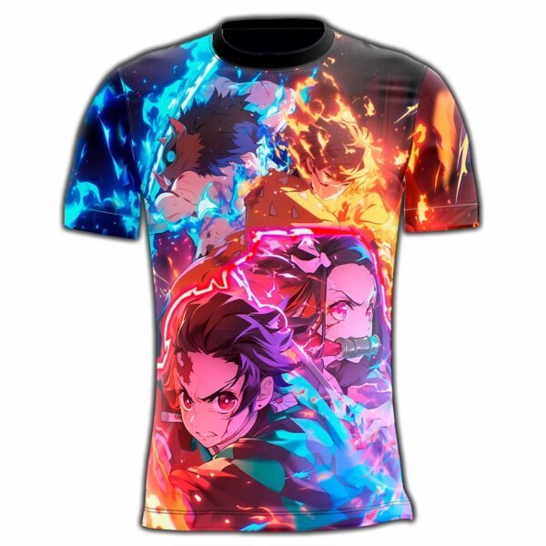 Camisa Camiseta Demon Slayer  Tanjiro Nezuko Zenitsu Inosuke - Proteção UV - Imagem 4