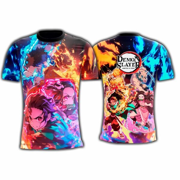 Camisa Camiseta Demon Slayer  Tanjiro Nezuko Zenitsu Inosuke - Proteção UV - Imagem 3